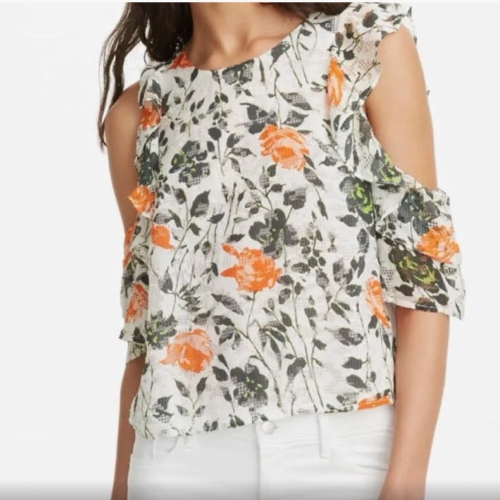 Club Monaco Floral Print Cold Shoulder Top
